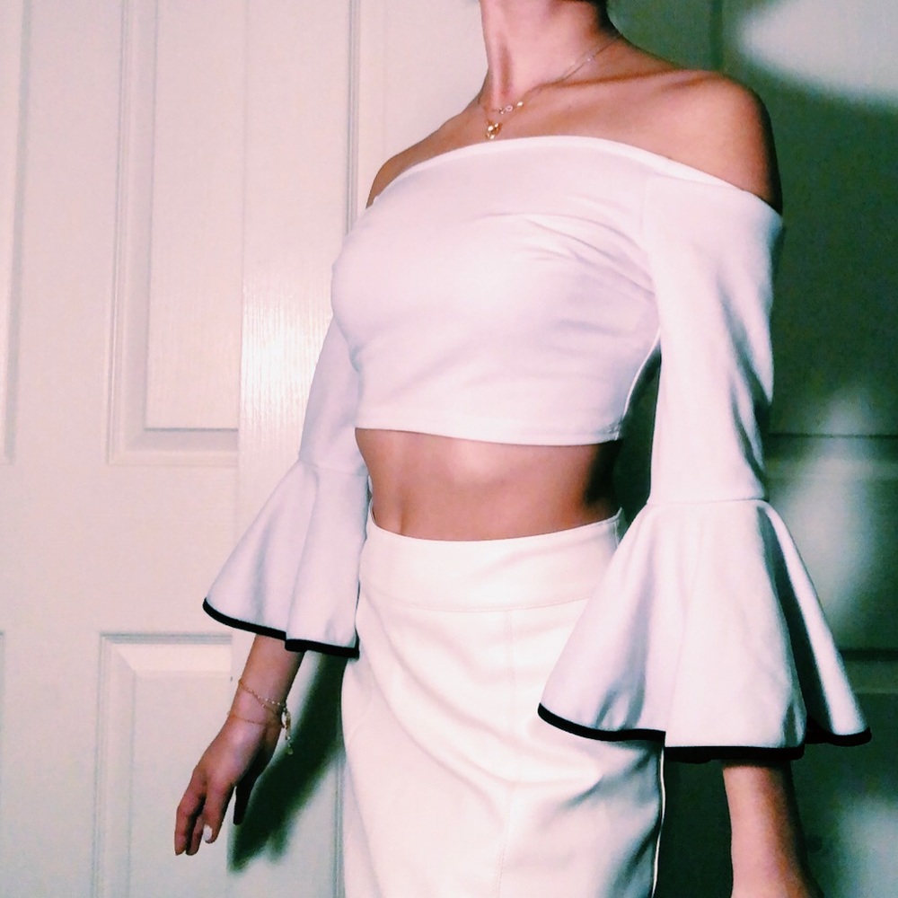 70s Bell Sleeve Off The Shoulder Crop Top